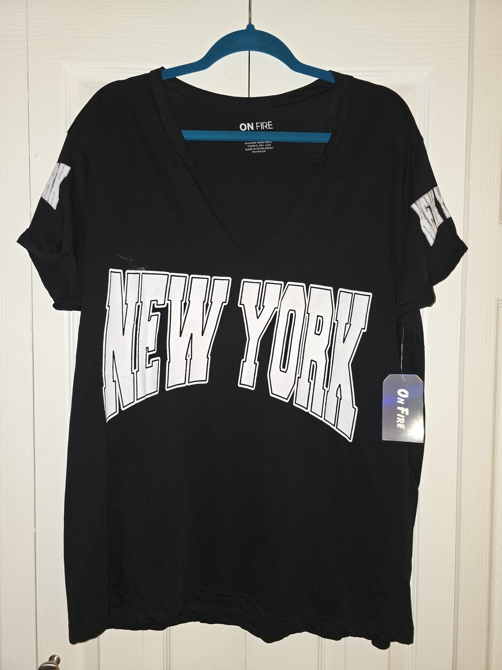 On Fire Black 'New York' V-Neck Graphic Tee